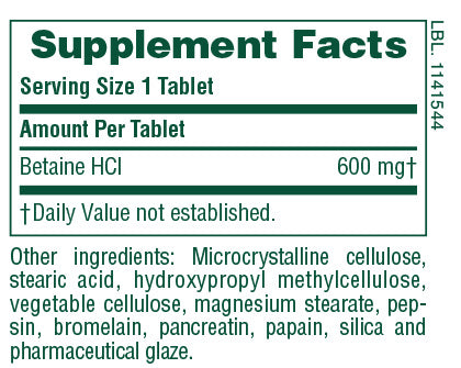 Comprimidos de clorhidrato de betaína
90 unidades