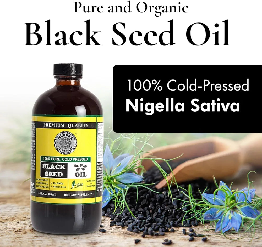 Aceite de semilla negra pura – 100% puro Nigella sativa – prensado en frío – vegano – sin OMG – 16 oz