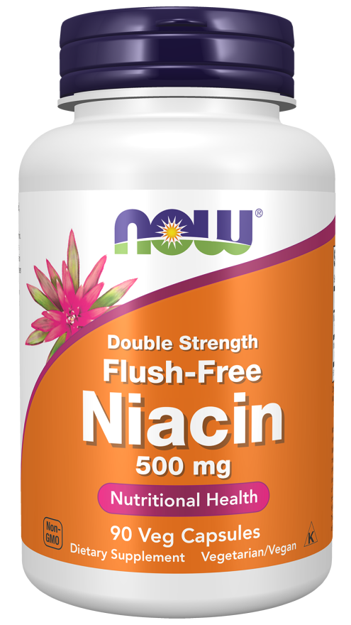 Cápsulas vegetales de niacina de 500 mg de doble potencia que evitan el enrojecimiento.