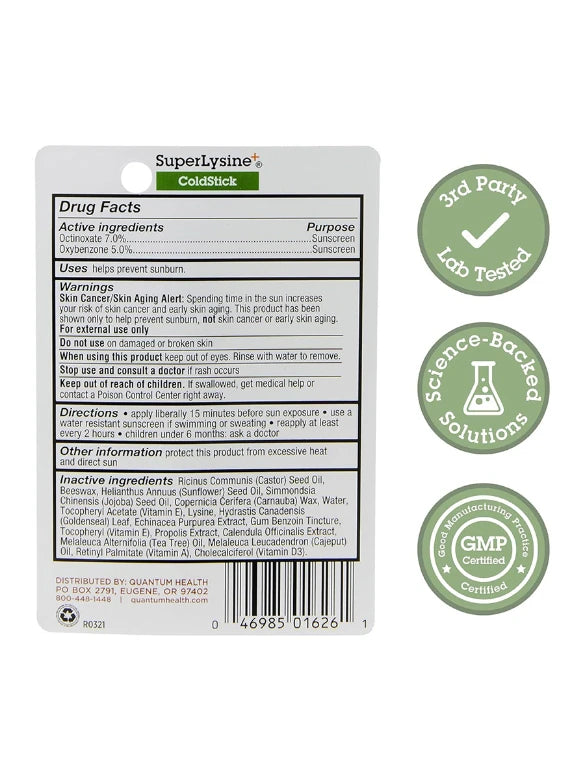SuperLysine+® Cold Stick, protector solar labial FPS 21 - 5 gramos